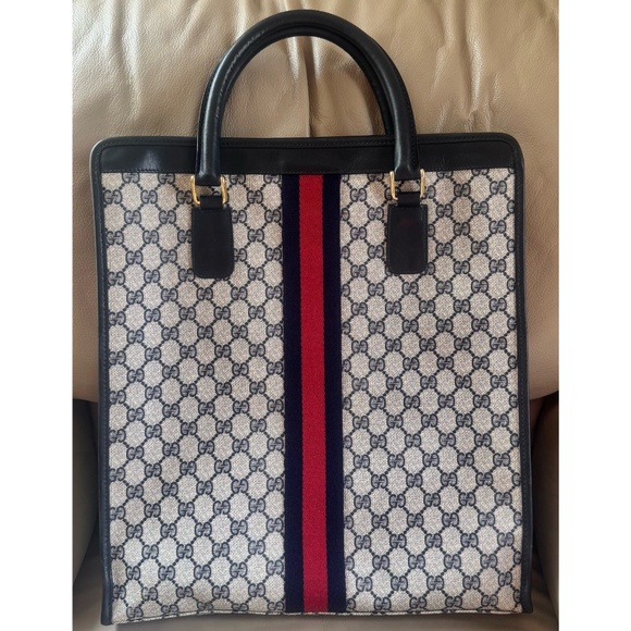 Rare Authentic Vintage Gucci Ophidia Web Monogram Canvas Black Leather Tote Bag - Picture 2 of 12